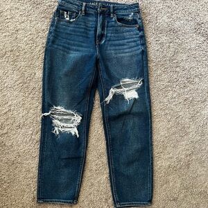 AE Medium Blue Distressed Straight Leg Jeans Size 4 Short